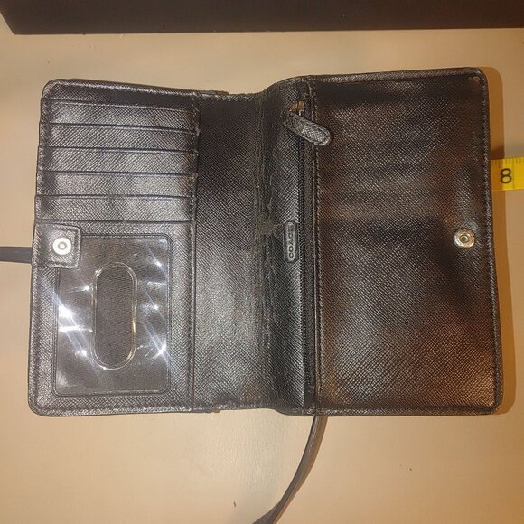 Coach Signature Black Crossbody Wallet Canvas Leather Turnlock Closure Compact - Picture 3 of 12